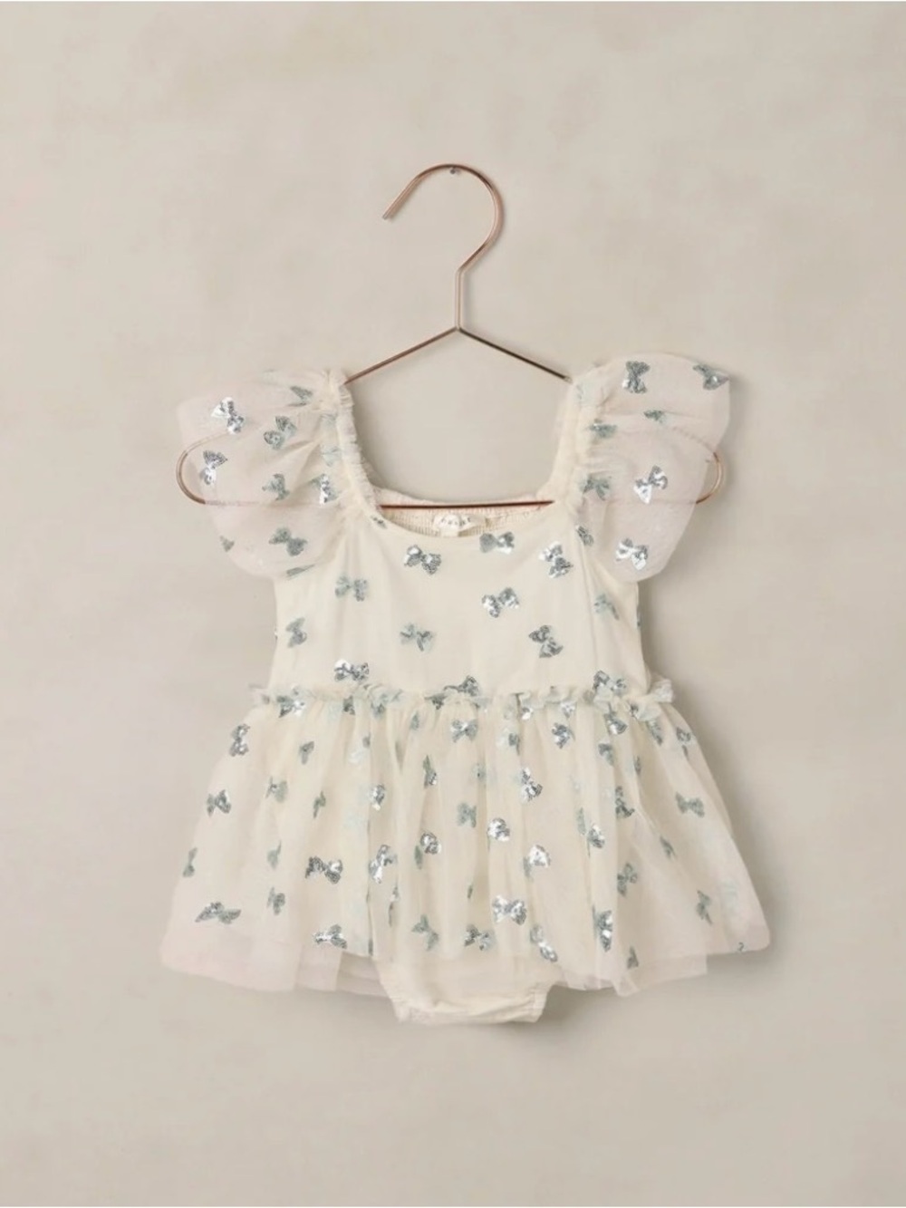 Noralee Margot romper nwt Ivory Tulle Baby Dress with Silver Bow Accents